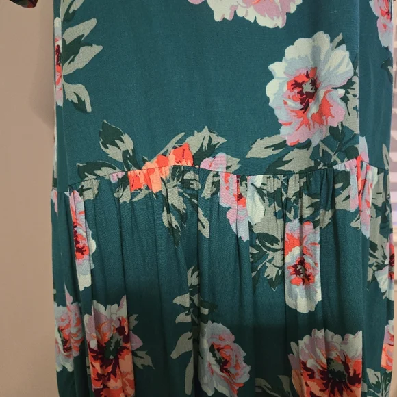 MINK PINK Sz S Tropical inspired S/Sl drop waist ruffle hem floral summer dress - Picture 6 of 10